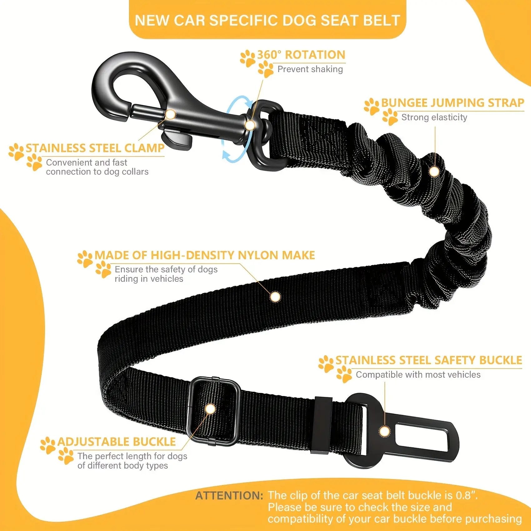 Adjustable Dog Car Seat Belt with Secure Buckle - Heavy-Duty Pet Safety Harness, Quick-Release Buckle, Machine Washable Dog Leash for SUVs, Sedans, Trucks - Vehicle Restraint for Small to Large Dogs - Travel Safety Leash, Dog