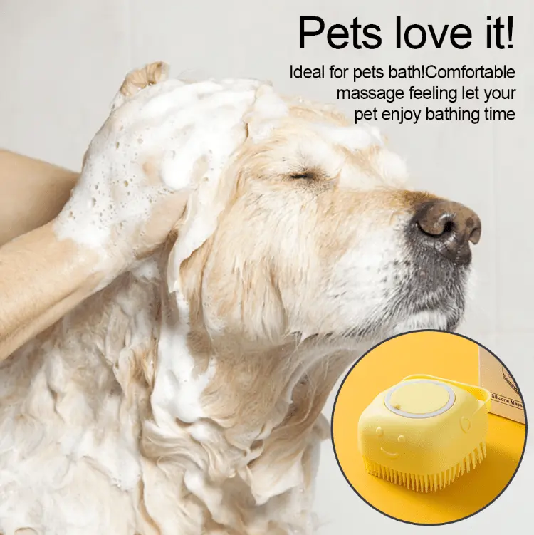 Soft Dog Shampoo Massager Bath Brush with Detachable Head & Soft Bristles - Gentle Pet Grooming Shower Brush for Sensitive Light Beige, Easy-Clean Design, Multi-Color Options (Pink, Blue, Yellow, Green, Turquoise) - Bath Time PAW-SOME PETS