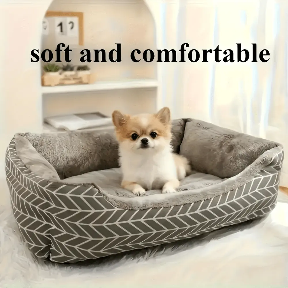4 Sizes Available Upgraded Thickened Ultra-Soft Comfortable Plush Dog Bed Winter Warm Pet Sofa Portable Dog Bed Washable Thickened Plush Pad Suitable for Large, Medium, Small Dogs and Cats Plaid Stripe Christmas Pet Gift 1pc,