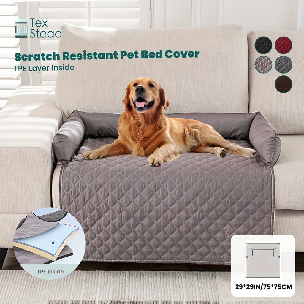 1pc TEXSTEAD Pet Sofa Bed - Scratch & Slip Resistant, Washable Dog & Cat Furniture Cover with Bolster Cushions, Gray & White Checkered Design for Small to Large Dogs, Cozy Home Decor, Dog Bed for Dogs, Cozy Pet Furniture, Che - PAW-SOME PETS