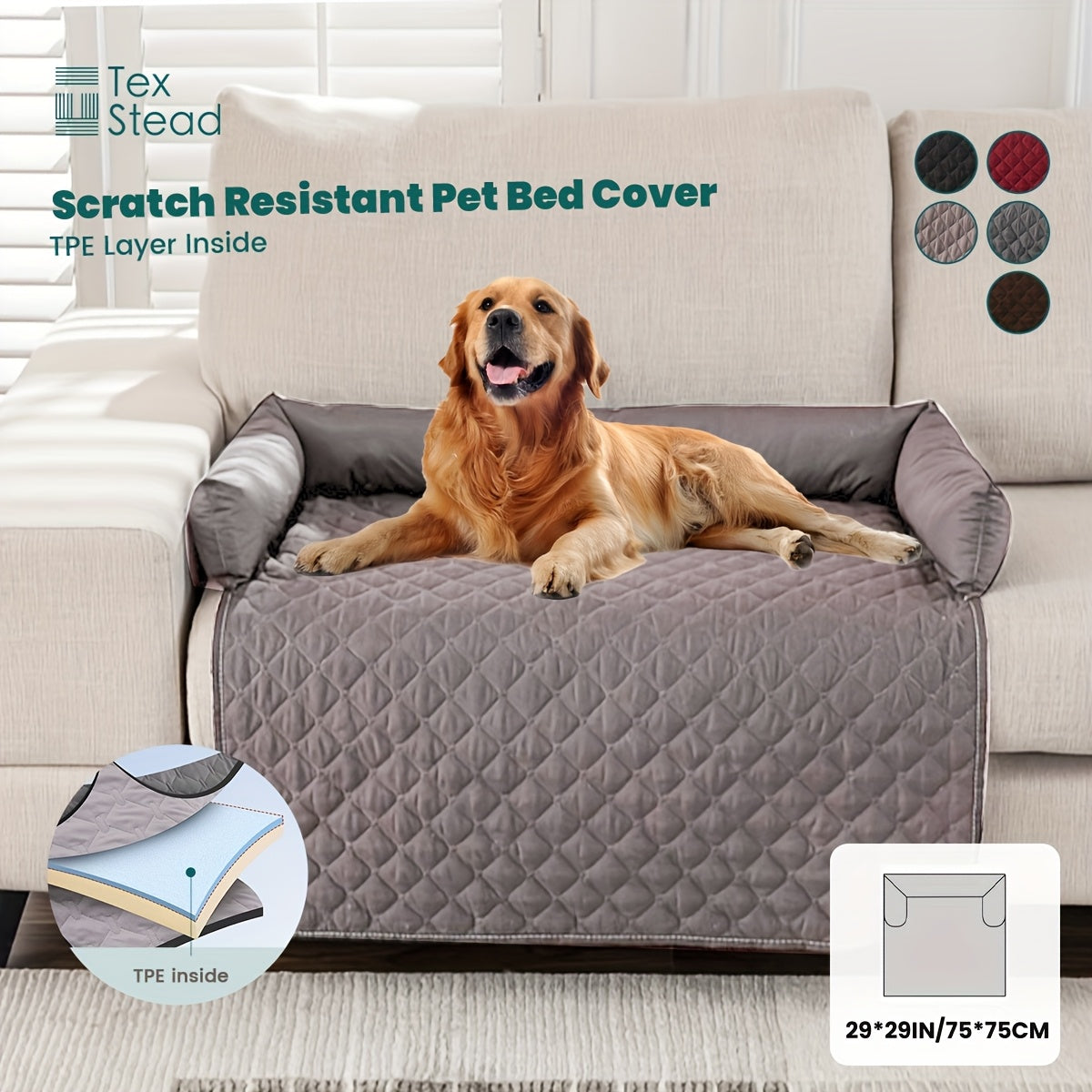 1pc TEXSTEAD Pet Sofa Bed - Scratch & Slip Resistant, Washable Dog & Cat Furniture Cover with Bolster Cushions, Gray & White Checkered Design for Small to Large Dogs, Cozy Home Decor, Dog Bed for Dogs, Cozy Pet Furniture, Che - PAW-SOME PETS