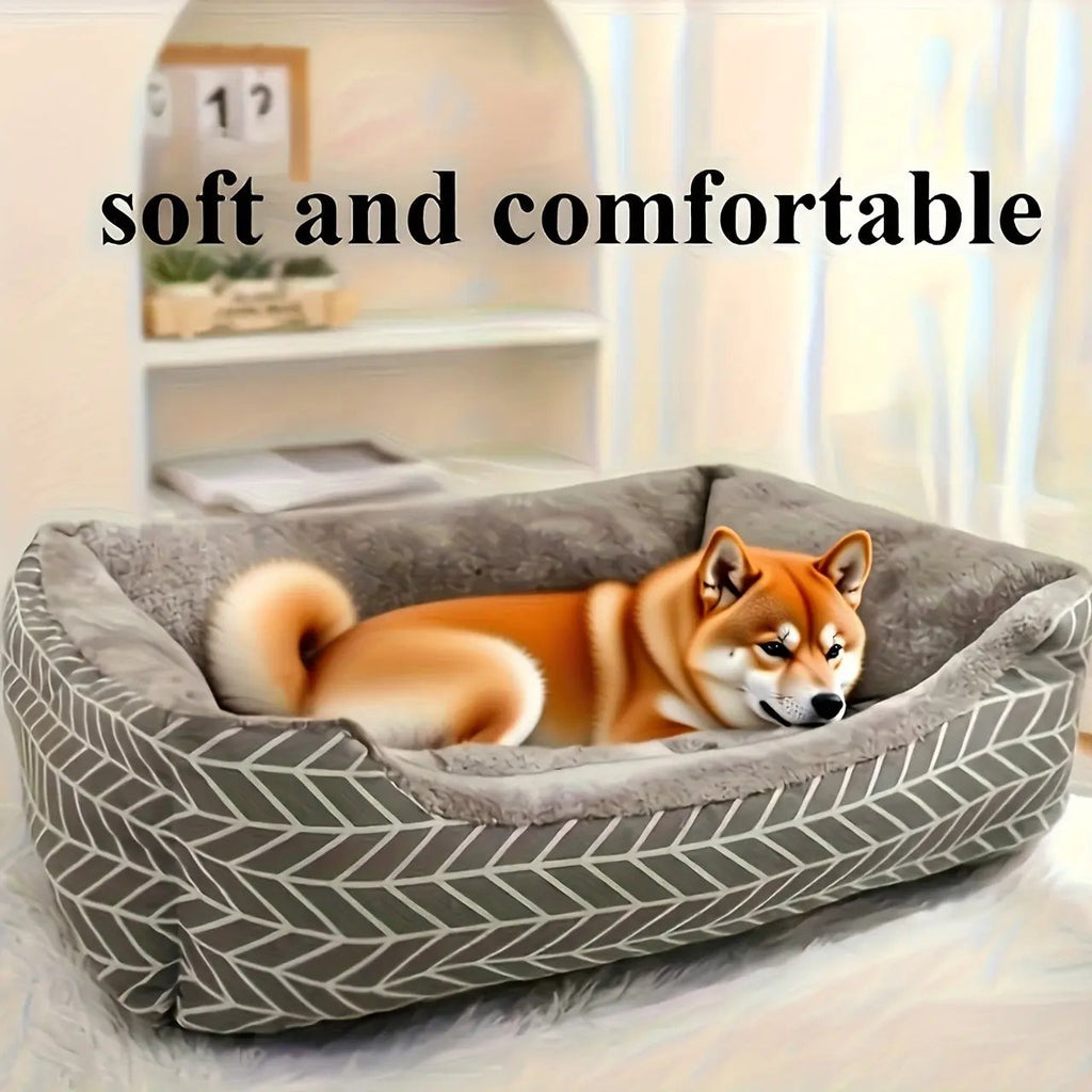 Winter Warm Dog Bed - Ultra Soft Plush Thick Cushion Pet Bed, No Assembly Required, 4 Sizes (M-XXL) for Small Medium Large Dogs & Cats, Grey & Black -like Bedding, Durable Pad for Pomeranian, Shih Tzu, Poodle