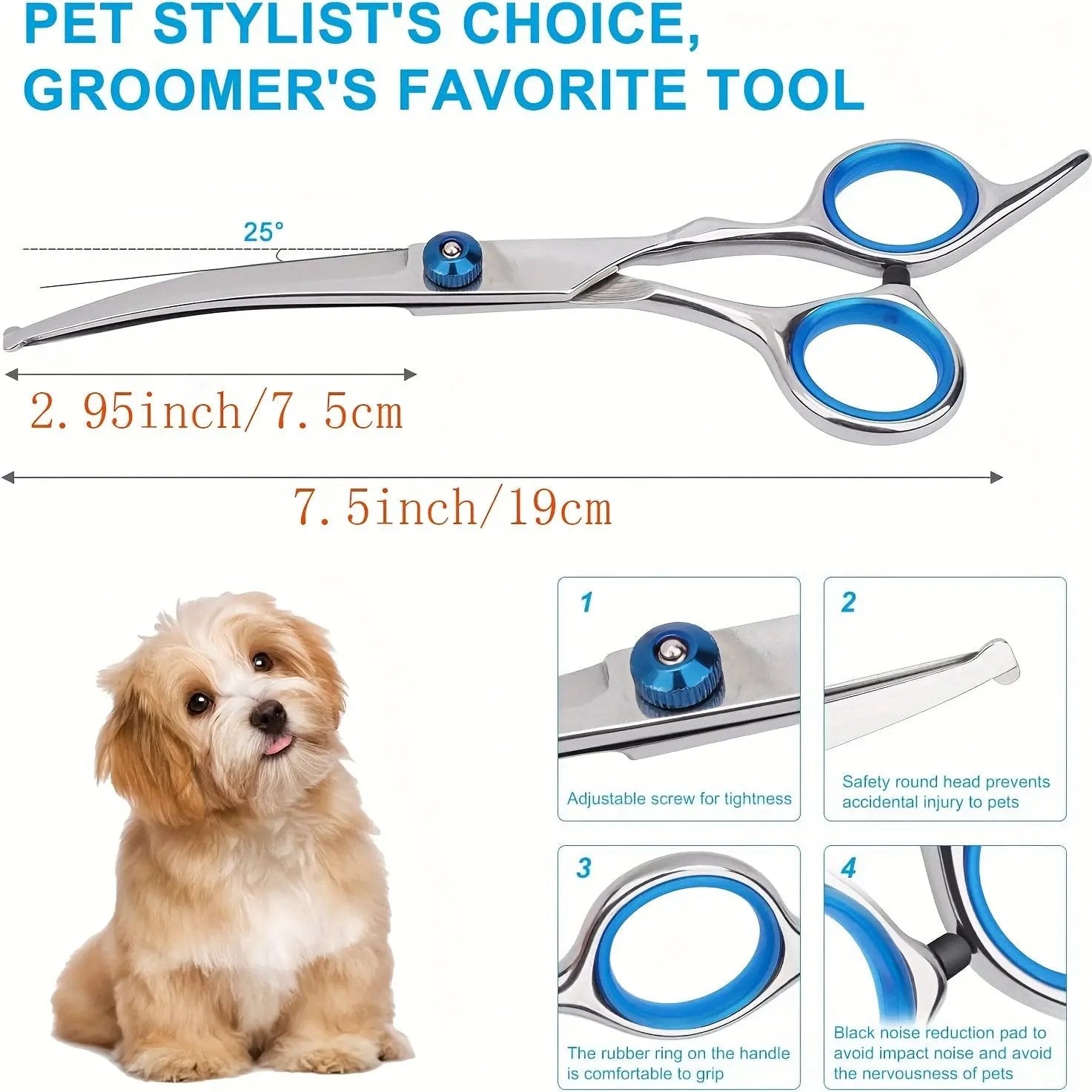 Pet Grooming Scissors Set With Safety Round Tip, Dog Cat Grooming Scissors, Stainless Steel Dog Cat Grooming Shears (Curved Scissor)