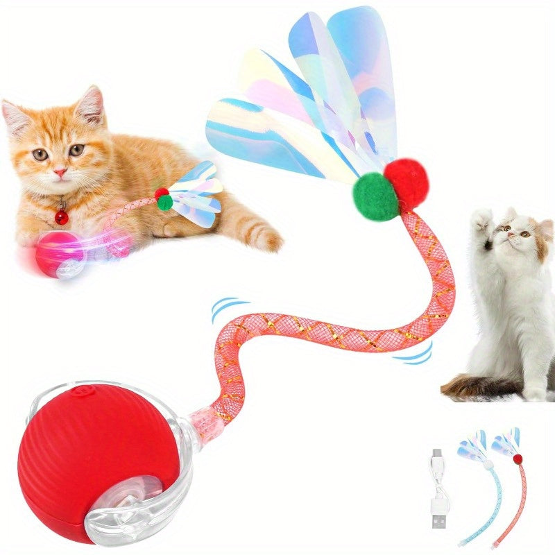 Smart Interactive Cat & Dog Toy Ball with USB Rechargeable Battery, Automatic Rolling Interactive Ball with Elastic Net Tail, Interactive Cat & Dog Toy for Siamese Cats - PAW-SOME PETS