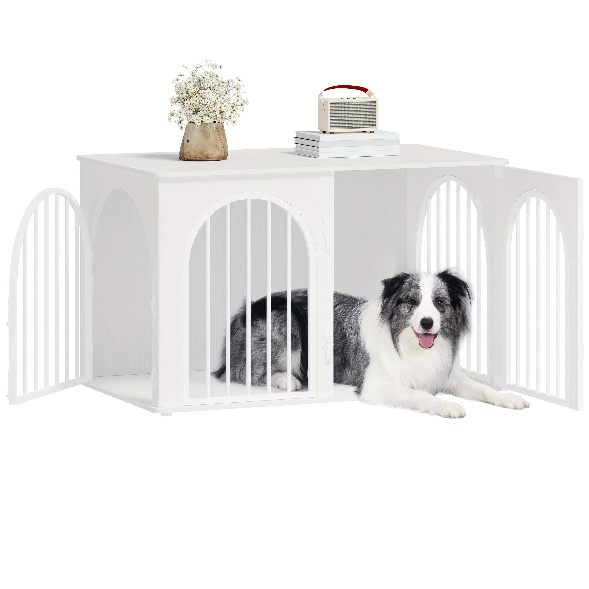 Dog Cage Furniture, 100cm Dog Box, 3 Doors, Arched Door, Modern Indoor Dog Box for Dogs Up to 100kg, Side Table, Dog Cage for Home - PAW-SOME PETS
