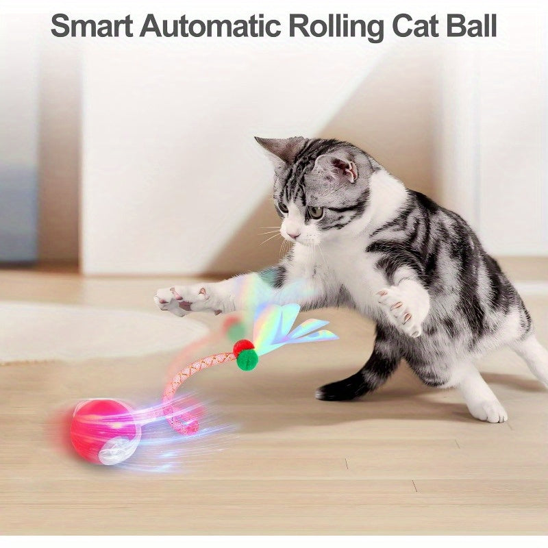 Smart Interactive Cat & Dog Toy Ball with USB Rechargeable Battery, Automatic Rolling Interactive Ball with Elastic Net Tail, Interactive Cat & Dog Toy for Siamese Cats - PAW-SOME PETS