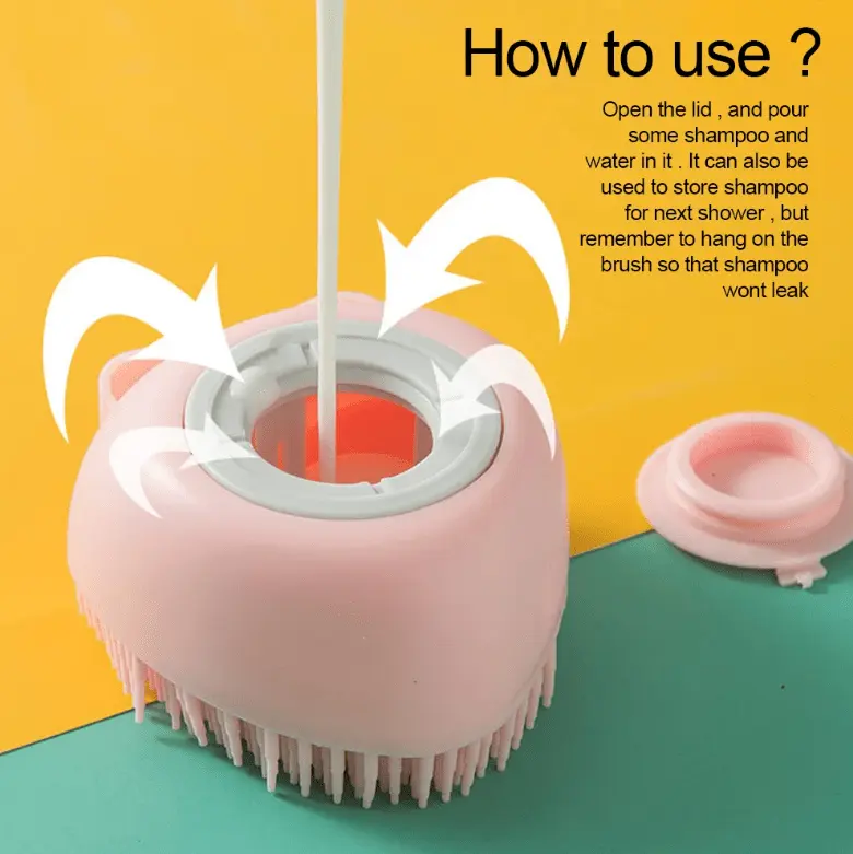 Soft Dog Shampoo Massager Bath Brush with Detachable Head & Soft Bristles - Gentle Pet Grooming Shower Brush for Sensitive Light Beige, Easy-Clean Design, Multi-Color Options (Pink, Blue, Yellow, Green, Turquoise) - Bath Time PAW-SOME PETS