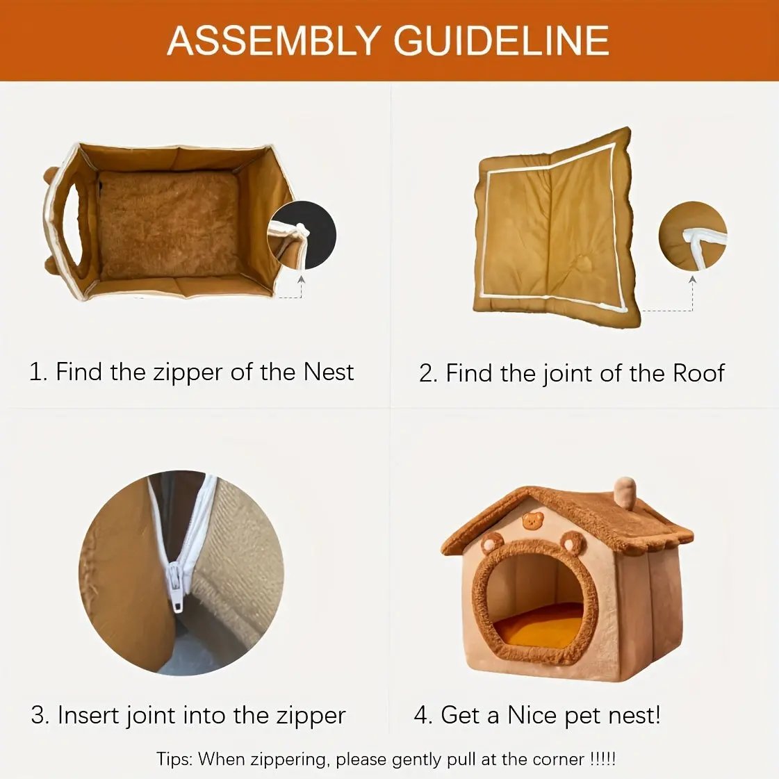 2-in-1 Half-Enclosed Brown Dog House & Cat Bed with Removable Soft Cushioned Bedding - Cozy Pet Shelter with Entrance Tunnel for Small Dogs & Cats, Durable Indoor/Outdoor House for Pomeranian, Chihuahua, Shih Tzu - Space-Savi