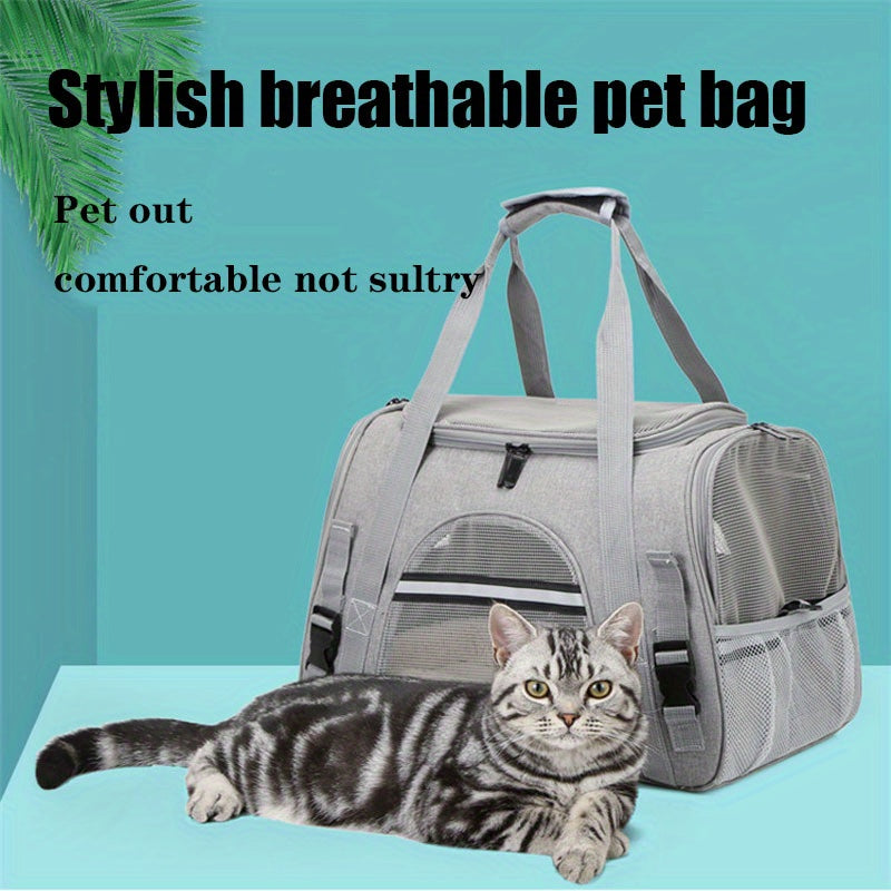 Portable Cat Carrier with Plush Mat - Large Capacity Breathable Travel Bag for Pet Outings, Zipper Closure, Ventilated Mesh & Soft Lining, Secure Straps for Car & Outdoor Use, Cat Travel Carrier, Secure Latching System - PAW-SOME PETS