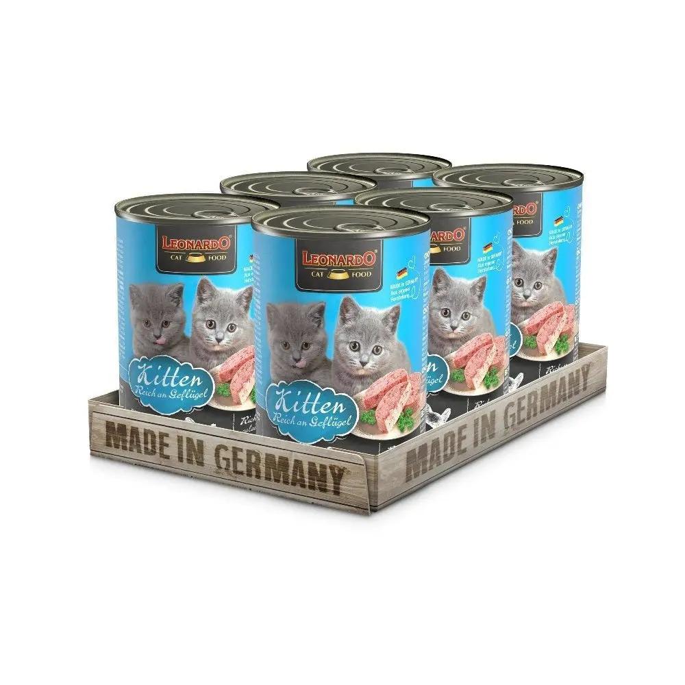 LEONARDO KITTEN - Pack of 6 Cans of Wet Food for Kittens & Puppies with Fresh Meat, Rich in Poultry