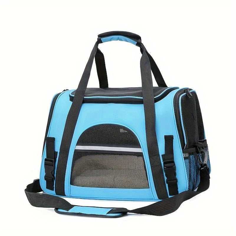 Portable Cat Carrier with Plush Mat - Large Capacity Breathable Travel Bag for Pet Outings, Zipper Closure, Ventilated Mesh & Soft Lining, Secure Straps for Car & Outdoor Use, Cat Travel Carrier, Secure Latching System - PAW-SOME PETS