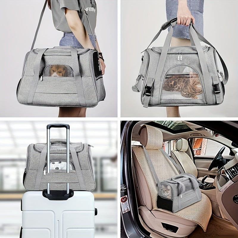 Portable Cat Carrier with Plush Mat - Large Capacity Breathable Travel Bag for Pet Outings, Zipper Closure, Ventilated Mesh & Soft Lining, Secure Straps for Car & Outdoor Use, Cat Travel Carrier, Secure Latching System - PAW-SOME PETS