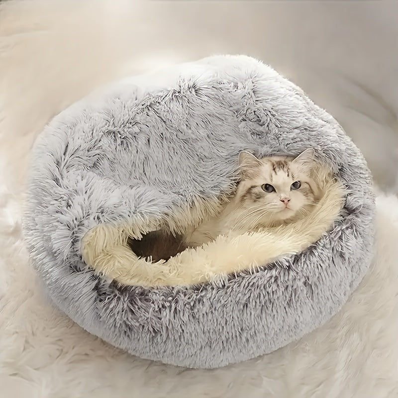 Winter Universal Plush Round Hooded Pet Bed, Warm Dog Bed Bed Suitable for Small s and Dogs, Cozy Fluffy Soft Bed Dog Bed, Warm Donut Pet Mat for s and, Christmas Holiday Gift - PAW-SOME PETS