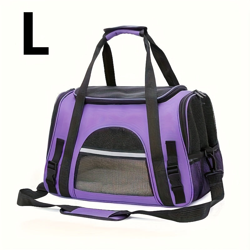 Portable Cat Carrier with Plush Mat - Large Capacity Breathable Travel Bag for Pet Outings, Zipper Closure, Ventilated Mesh & Soft Lining, Secure Straps for Car & Outdoor Use, Cat Travel Carrier, Secure Latching System - PAW-SOME PETS