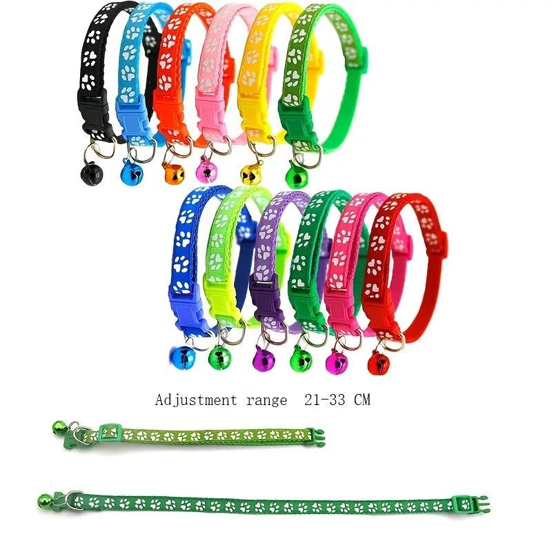 Adjustable Colorful Bell Collar for Dogs and Cats with Paw Print Design - Stylish and Safe Pet Accessory Christmas Gift PAW-SOME PETS