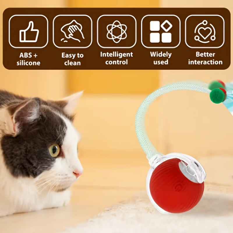 Smart Interactive Cat & Dog Toy Ball with USB Rechargeable Battery, Automatic Rolling Interactive Ball with Elastic Net Tail, Interactive Cat & Dog Toy for Siamese Cats - PAW-SOME PETS