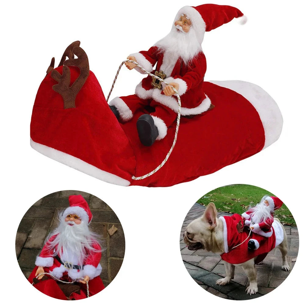 Dog Costume Santa Funny Christmas Dog Clothes Soft Velvet Adjustable Pet Riding Dress Up Suit for Small Big Dog Holiday Clothing PAW-SOME PETS