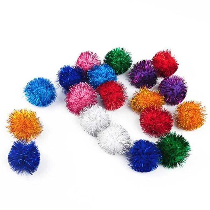 Crinkle Balls Cat Toy Assorted Color Flash Tinsel Pom Poms 10/20/30/50/100PCS A Bag for Home Indoor Kitten Christmas Pet Gifts PAWN-SOME PETS