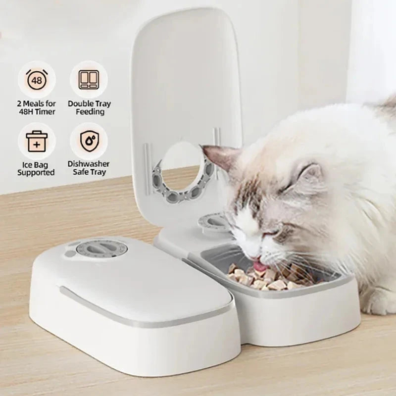 2 Meals Timed Automatic Dog Feeder Dual Bowls Smart Cat Food Dispenser Wet Dry Pet Food Dispenser Pet Feeder Cat Accessories PAW-SOME PETS