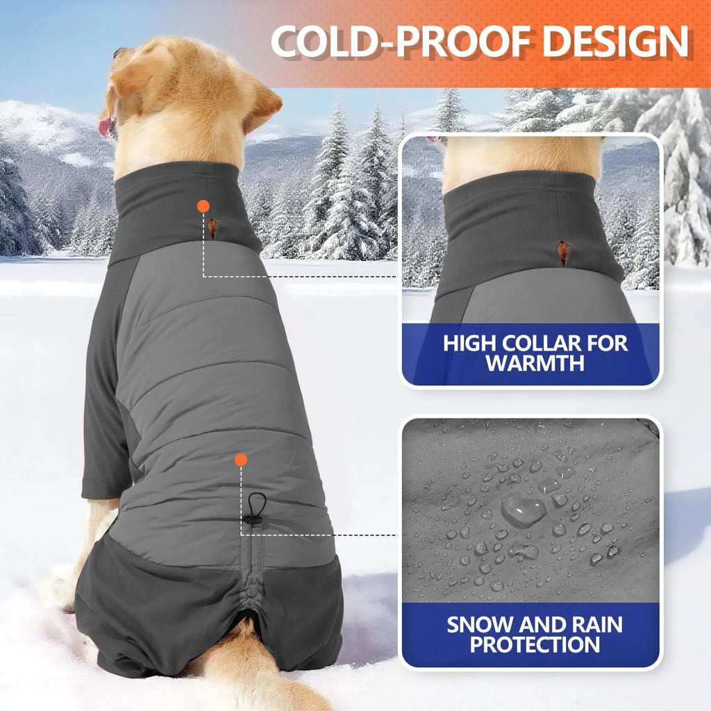 Fullbody Dog Coat, Turtleneck Windproof Dogs Winter Coat with Leash Hole for Large Medium Small Dogs,Four-Legged Snowsuit PAWN-SOME PETS