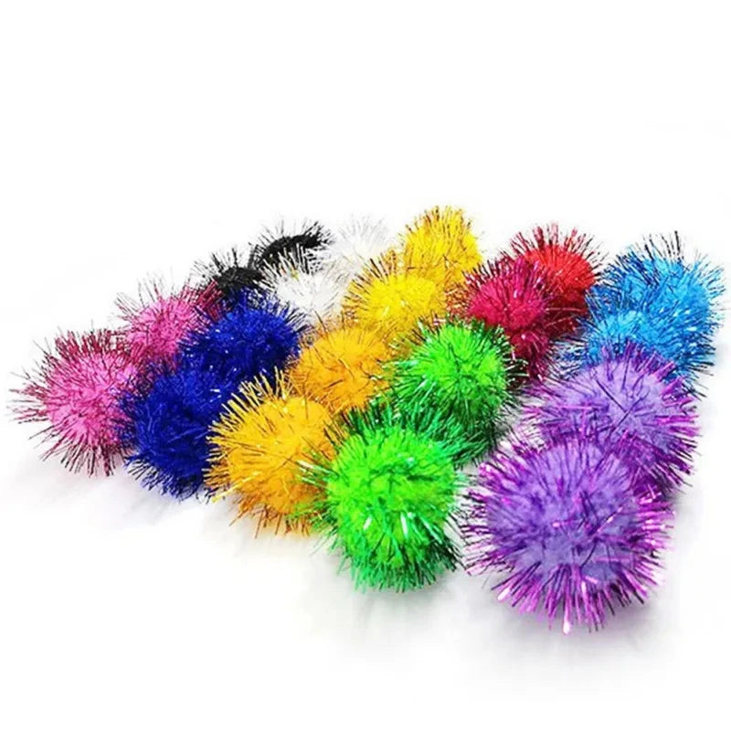 Crinkle Balls Cat Toy Assorted Color Flash Tinsel Pom Poms 10/20/30/50/100PCS A Bag for Home Indoor Kitten Christmas Pet Gifts PAWN-SOME PETS