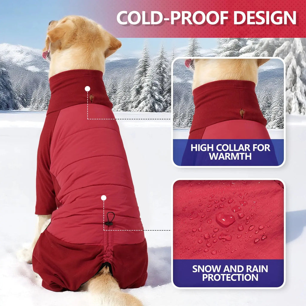 Fullbody Dog Coat, Turtleneck Windproof Dogs Winter Coat with Leash Hole for Large Medium Small Dogs,Four-Legged Snowsuit PAWN-SOME PETS