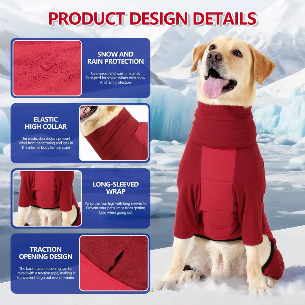Fullbody Dog Coat, Turtleneck Windproof Dogs Winter Coat with Leash Hole for Large Medium Small Dogs,Four-Legged Snowsuit PAWN-SOME PETS