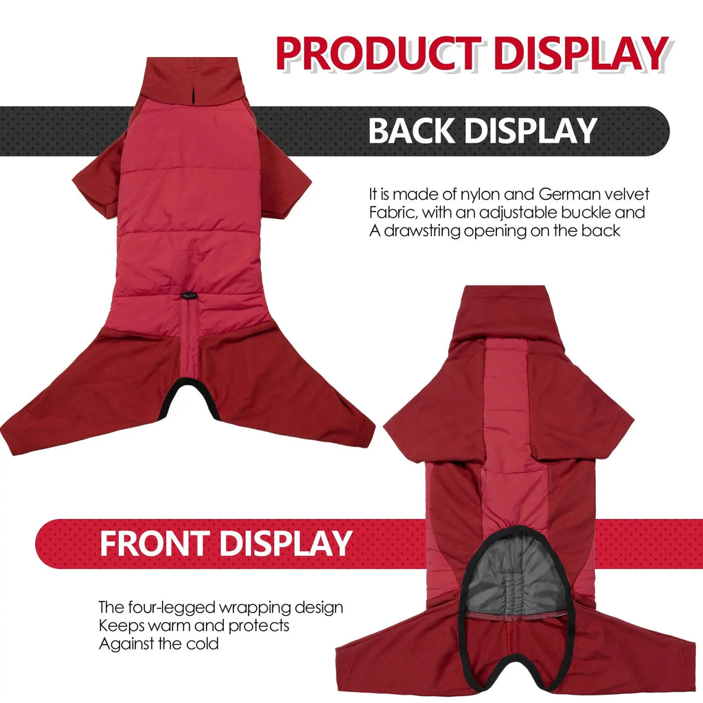 Fullbody Dog Coat, Turtleneck Windproof Dogs Winter Coat with Leash Hole for Large Medium Small Dogs,Four-Legged Snowsuit PAWN-SOME PETS