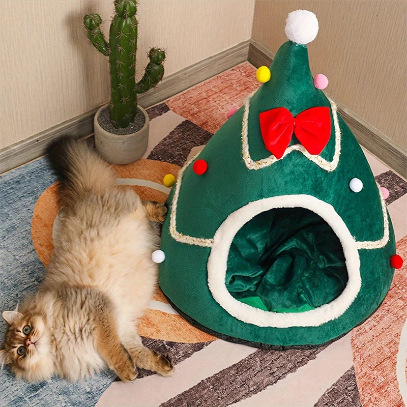 Cats Bed Christmas Pet Supplies for Winter Houses Warm Dog All Accessories Things Kitten Products Beds Puppy Goods Habitats Mat PAWN-SOME PETS
