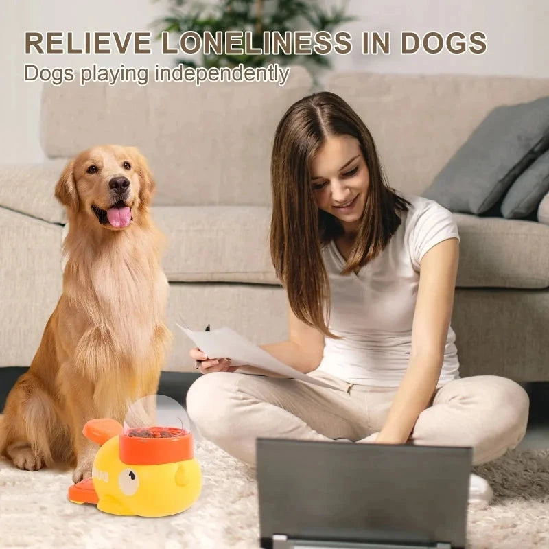 Intelligent Dog Automatic Feeder Cat Dog Puzzle Feeder Interactive Pet Food Treat Dispenser Cartoon Duck Design for Dog Training PAWN-SOME PETS