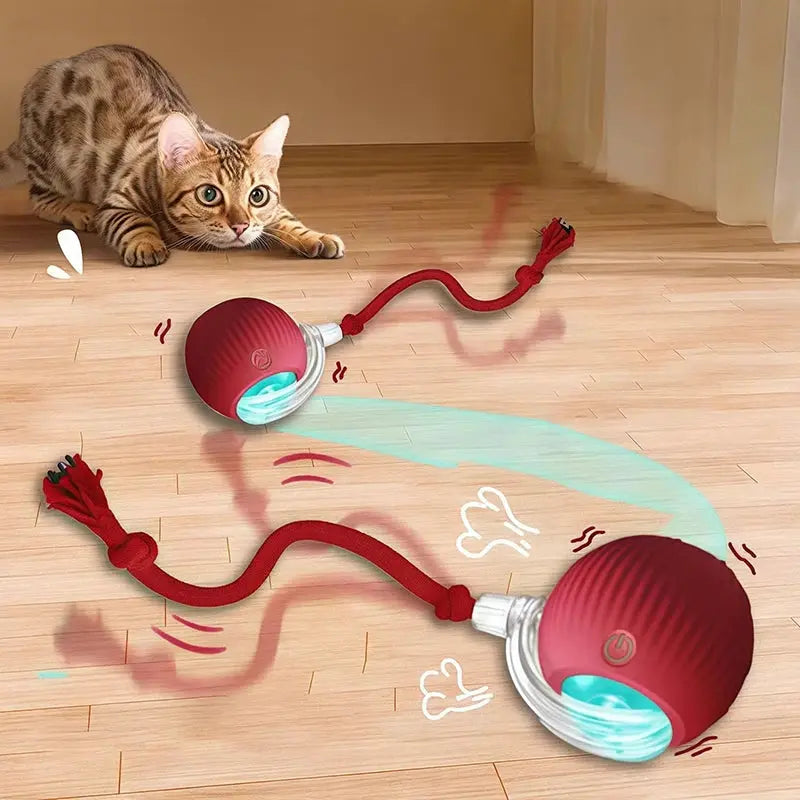 Cat Interactive Ball Toy Automatic Rolling Ball with Tail Rechargeable Smart Pet Interactive Toy Intelligent Mouse for Cat