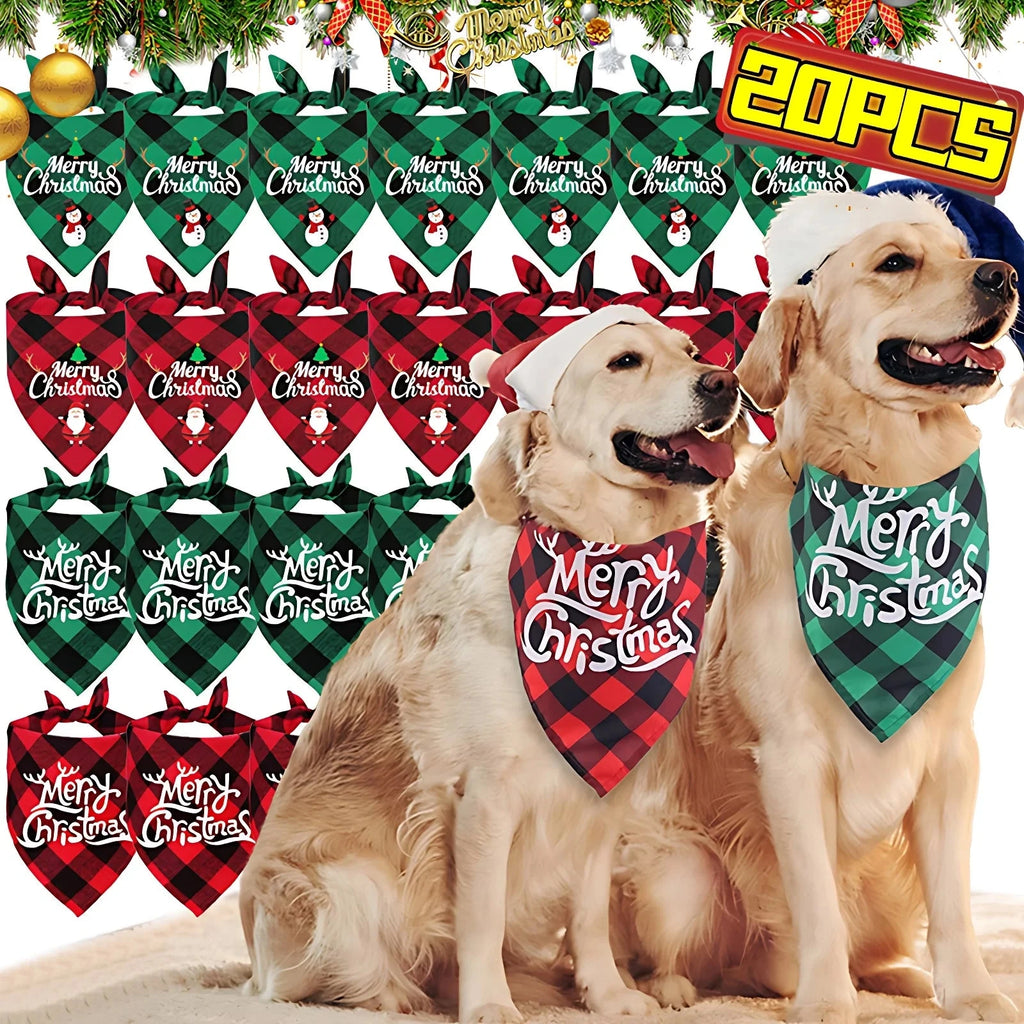 20/1pc Christmas Dog Bandana Santa Claus Printed Plaid Dog Bib Collar Adjustable Birthday Party Cats Triangle Scarves Pet Supply PAWN-SOME PETS