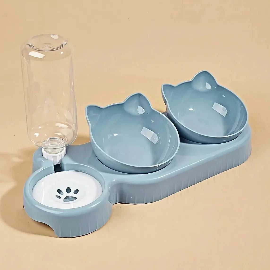 Pet Bowls with Water Feeder, 3 in 1 Ear Design Tilted Cat Water and Food Bowl Set with Gravity Water Bottle for Neck Protection