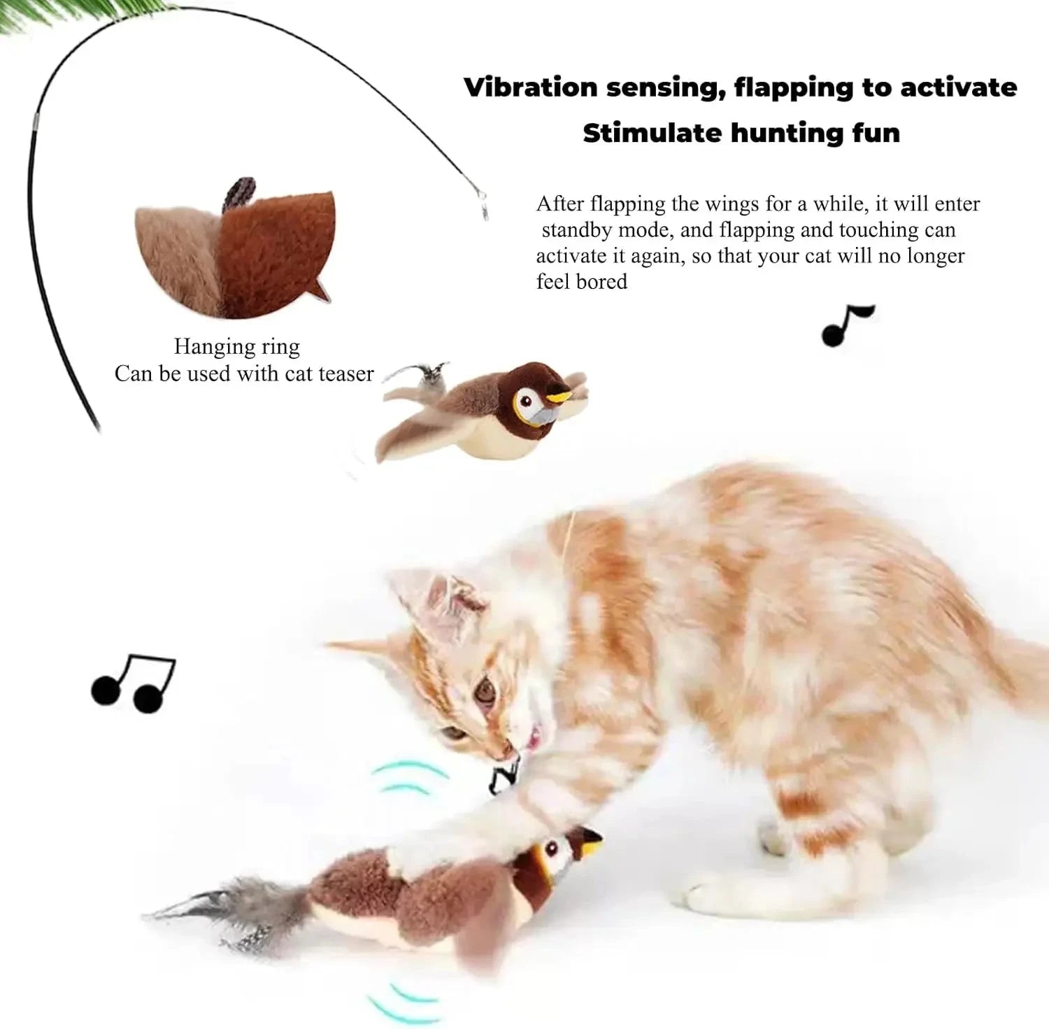 Interactive Cat Toy Flapping Bird with Catnip Rechargeable Simulation Bird Cat Toys Touch Activated Fluffy Plush Toys for Cats PAWN-SOME PETS