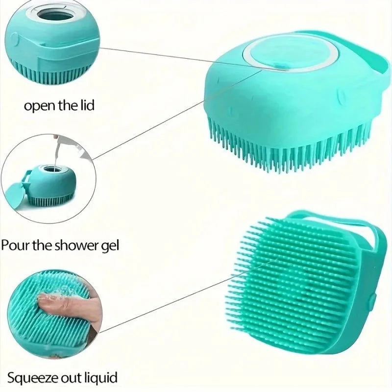 Pet Bathing Brush  - Silicone Massage Scrubber for Cats & Dogs, Gentle Lather Maker, Waterproof & Easy Clean (Blue/Green) PAW-SOME PETS
