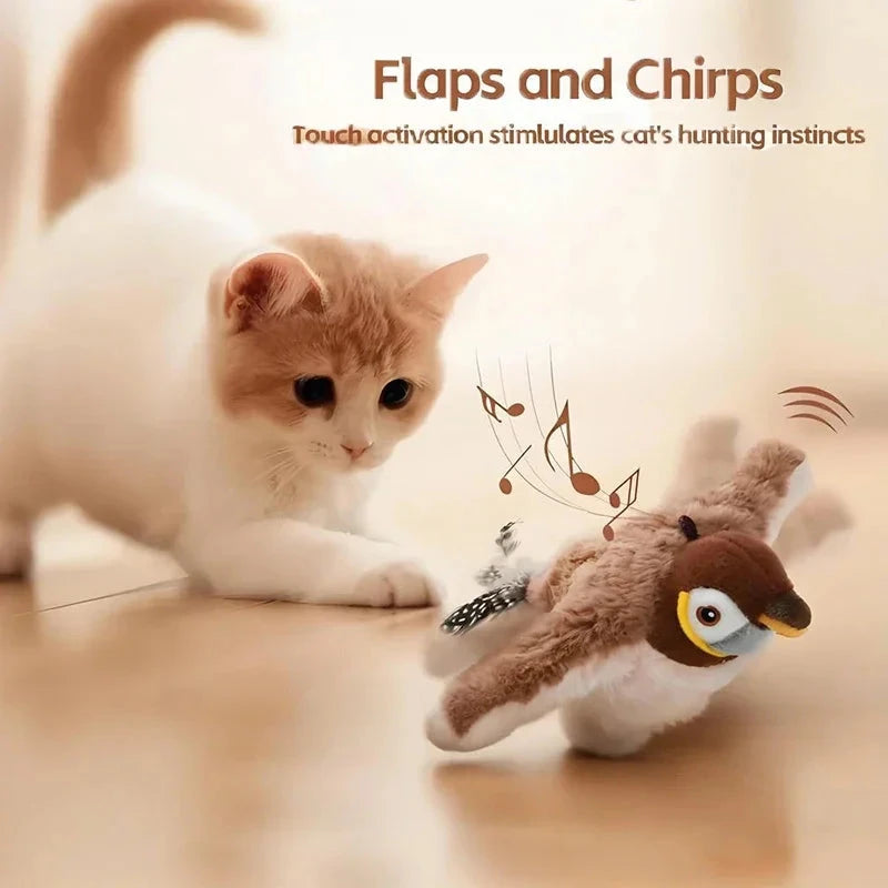 Interactive Cat Toy Flapping Bird with Catnip Rechargeable Simulation Bird Cat Toys Touch Activated Fluffy Plush Toys for Cats PAWN-SOME PETS
