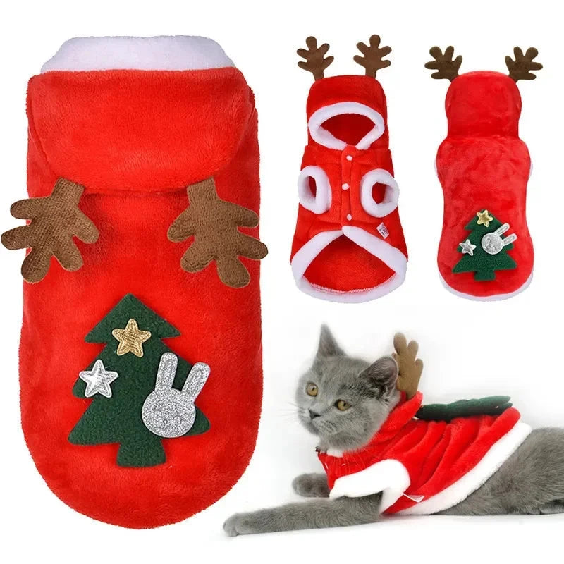 1pc Cat Christmas Clothes Winter Warm Pet Clothes for Small Medium Dogs Elk Santa Claus Dog Cats Coat Christmas Dogs Costume PAWN-SOME PETS