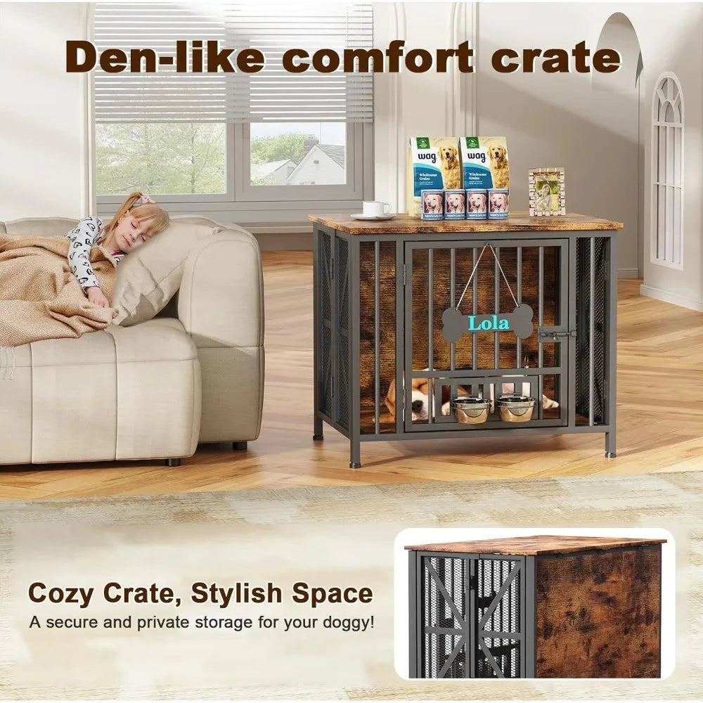 Dog Crate Furniture, 31.5" Assembly-Free Dog Crates for Small & Medium Dogs, Foldable Dog Kennel Indoor with Tag PAWN-SOME PETS