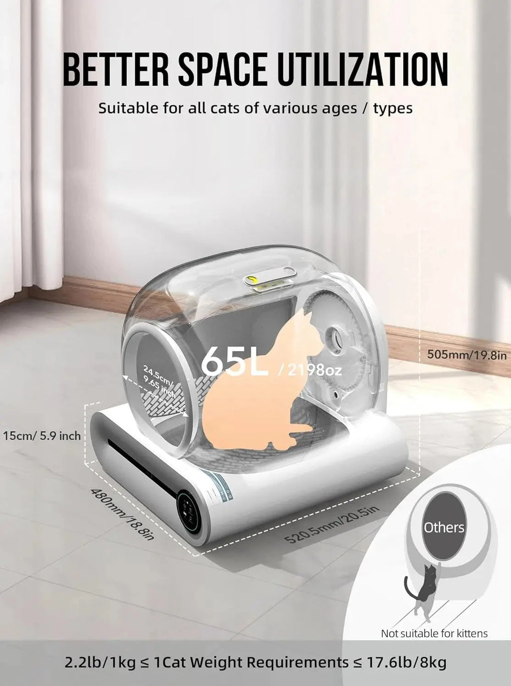 Tonepie 65L Automatic Smart Cat Litter Box Self Cleaning Fully Enclosed Cat Litter Box Pet Toilet Litter Tray English versions PAW-SOME PETS
