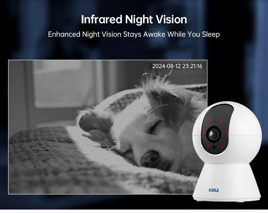 KERUI WiFi IP Camera For Pets Home Security Dog Cats Camera With Bracket Tuya Smart 4K HD Video Night Vision Surveillance Cam PAW-SOME PETS