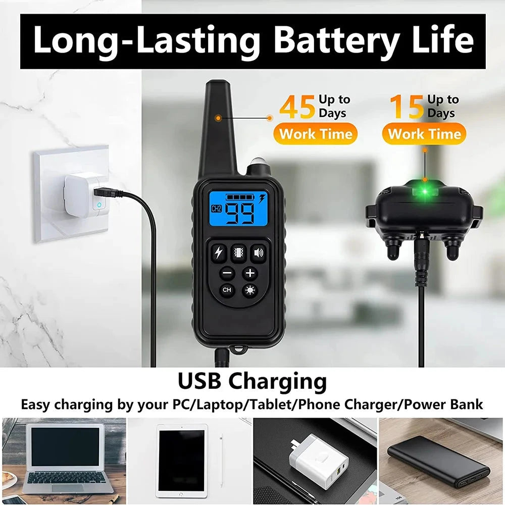 800m Digital Dog Training Collar Waterproof Rechargeable Remote Control Pet with LCD Display for All Size Shock Vibration Sound PAWN-SOME PETS