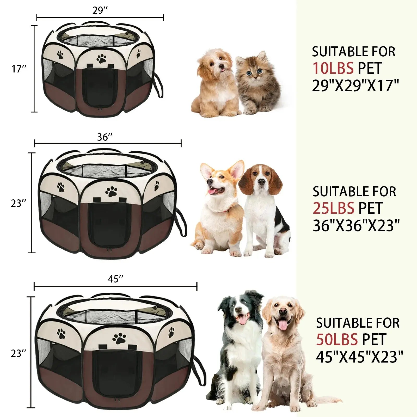 Foldable Pet Playpen for Dogs & Cats - Durable Oxford Cloth with Removable Zipper, Portable Octagonal Design for Indoor/Outdoor PAWN-SOME PETS