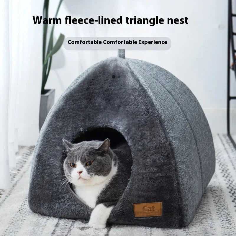 New Triangle Cat Nest Closed Cat House Pet Nest Warm and Thickened Deep Sleep Dog Nest Pet Supplies Closed Cat bed cat tents PAWN-SOME PETS