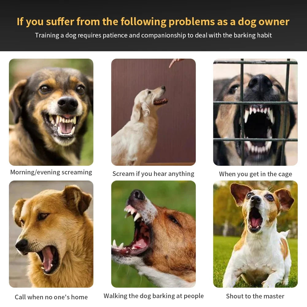 Automatic Bark Stop Device Electric Pet Dog Training Collar Adjustable Ultrasonic Barking Stop Fence Shock Vibration Dog Trainer PAWN-SOME PETS