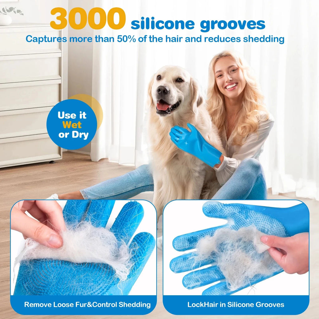 6PCS Pet Grooming Kit Silicone Dog Washing Gloves Dog Shampoo Brush Pet Grooming Gloves for Dog Cat Bathing Massaging & Grooming PAW-SOME PETS