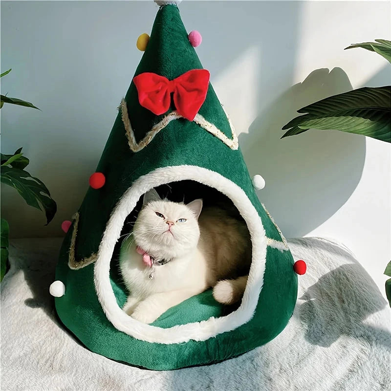 Cats Bed Christmas Pet Supplies for Winter Houses Warm Dog All Accessories Things Kitten Products Beds Puppy Goods Habitats Mat PAWN-SOME PETS