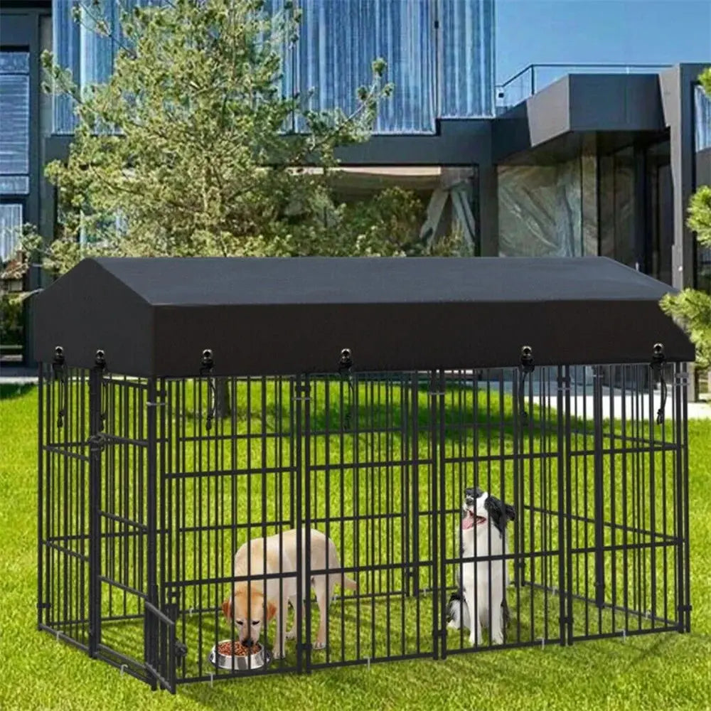 Heavy Duty Large Dog Kennel Pet Welded Metal Playpen Animal Cage with Roof Cover Pet Run Enclosure Playpen House Outdoor Indoor PAWN-SOME PETS