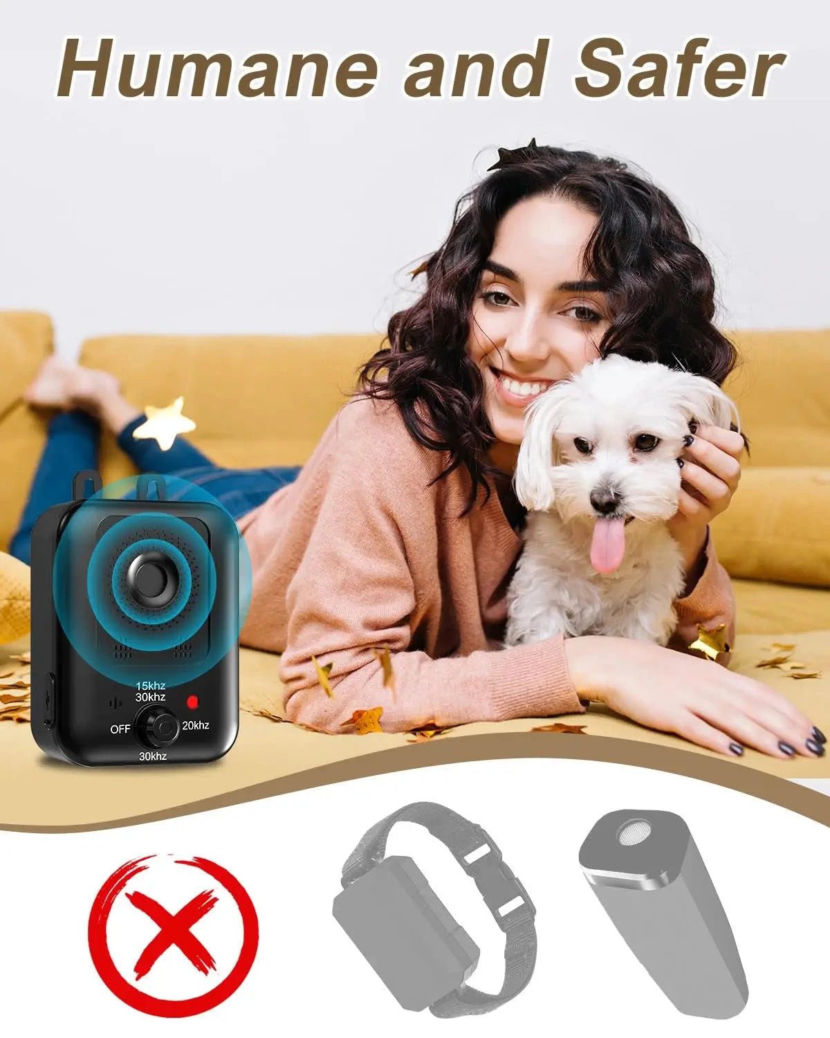 Automatic anti-barking device for dog barking control, rechargeable ultrasonic dog barking deterrent device, outdoor and indoor PAWN-SOME PETS
