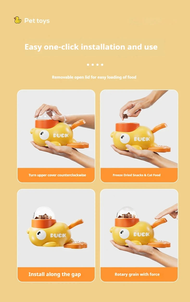 Intelligent Dog Automatic Feeder Cat Dog Puzzle Feeder Interactive Pet Food Treat Dispenser Cartoon Duck Design for Dog Training PAWN-SOME PETS