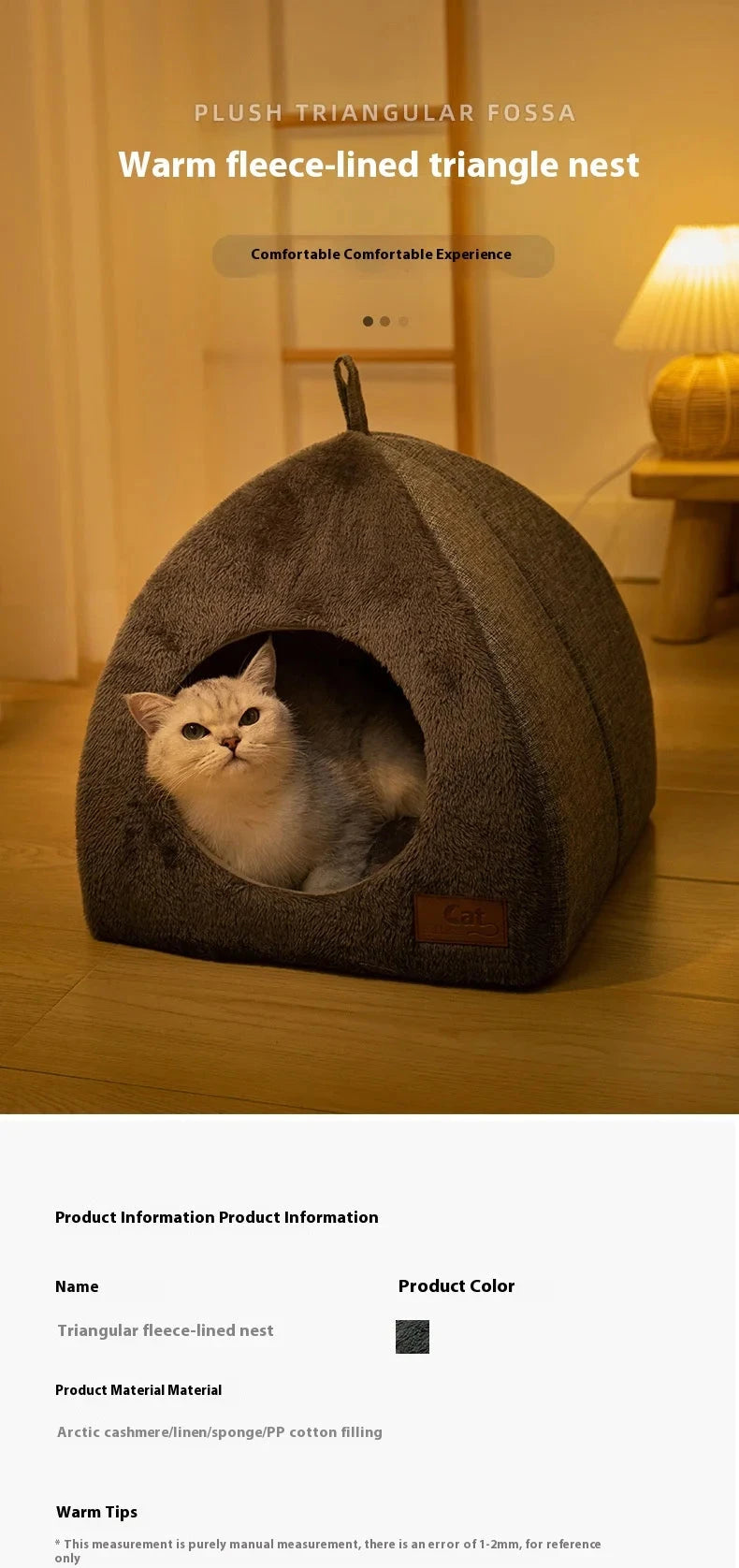 New Triangle Cat Nest Closed Cat House Pet Nest Warm and Thickened Deep Sleep Dog Nest Pet Supplies Closed Cat bed cat tents PAWN-SOME PETS